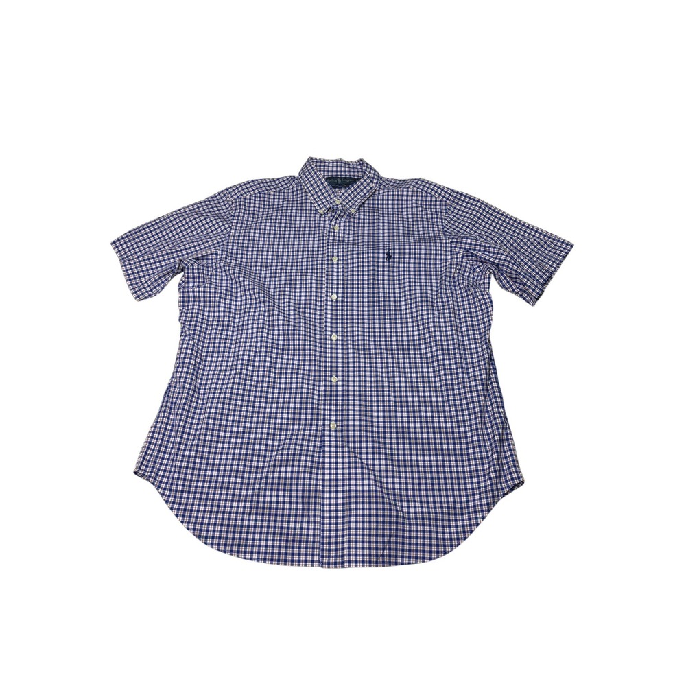 Ralph Lauren Mens XL Classic Fit Gingham Short Sleeve Button Down Shirt Blue